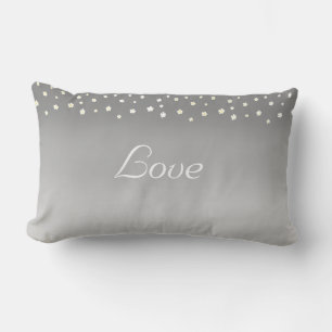 Love and flowers on silver gray gradient lumbar pillow