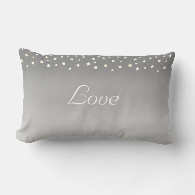 Love and flowers on silver gray gradient lumbar pillow (Front)