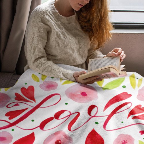 Love and flowers _ pink and red fleece blanket