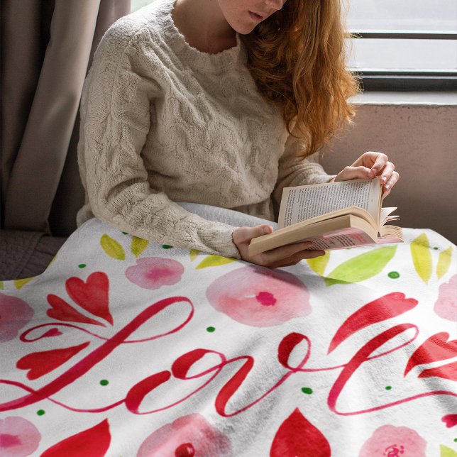 Love and flowers - pink and red fleece blanket (Creator Uploaded)
