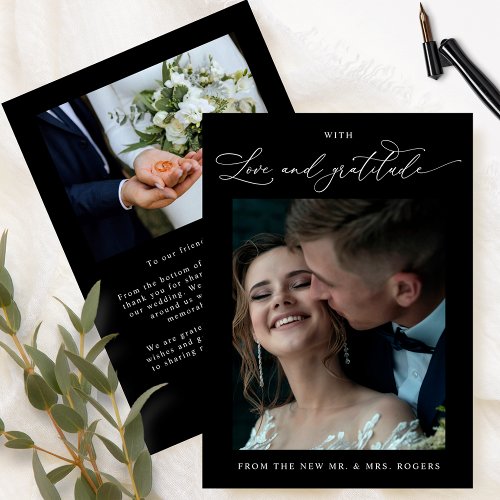 Love and Gratitude Black and White Photo Wedding Thank You Card