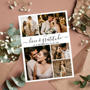 Love and Gratitude Script 5 Photo Collage Wedding Thank You Card
