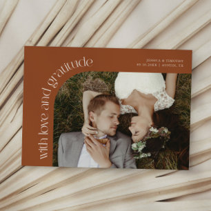 Love and Gratitude Terracotta Wedding Photo Thank You Card