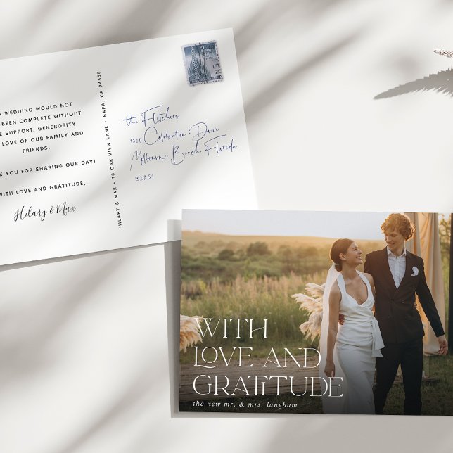 Love and Gratitude | Wedding Photo Thank You Postcard (Creator Uploaded)