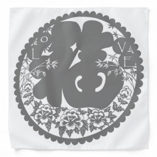 LOVE and HAPPINESS Beautiful Asian Style Design Bandana