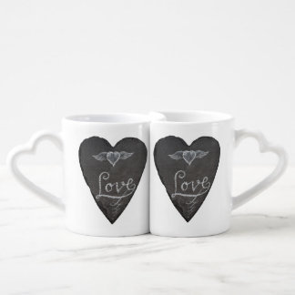 Love and Heart in Chalk Chalkboard Coffee Mug Set