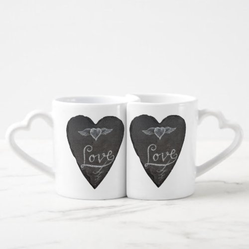 Love and Heart in Chalk Chalkboard Coffee Mug Set