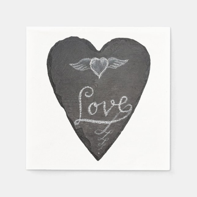 Love and Heart in Chalk Chalkboard Napkins (Front)