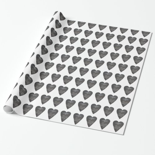 Love and Heart in Chalk Chalkboard Pattern Wrapping Paper