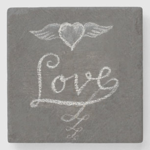 Love and Heart in Chalk Chalkboard Stone Coaster