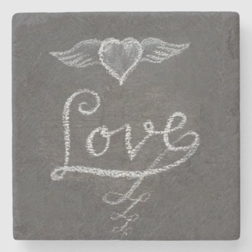 Love and Heart in Chalk Chalkboard Stone Coaster