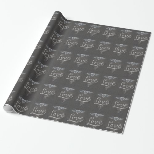 Love and Heart in Chalk Chalkboard Wrapping Paper