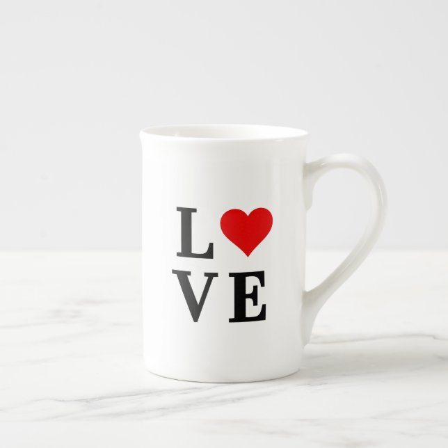 LOVE and Heart Minimalist Elegant Bone China Mug (Right)