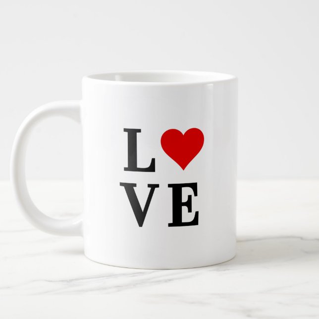 LOVE and Heart Minimalist Elegant Giant Coffee Mug (Left)