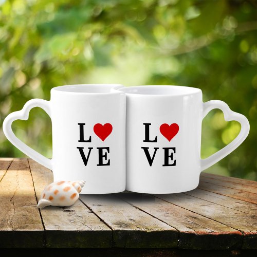 LOVE and Heart Minimalist I Love You Retro Elegant Coffee Mug Set