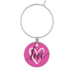Love and Heart on Pink Wine Charm