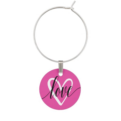 Love and Heart on Pink Wine Charm