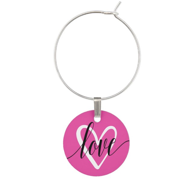 Love and Heart on Pink Wine Charm (Front)