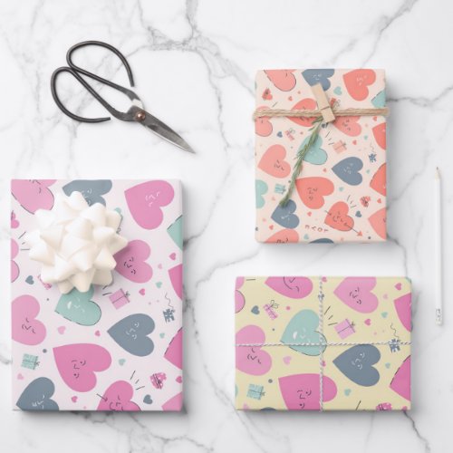 Love and Heart Pastel Color Pattern Valentines Day Wrapping Paper Sheets