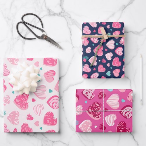 Love and Heart Sketch Pink Pattern Valentines Day Wrapping Paper Sheets