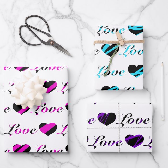 Love and Hearts black and white wrapping paper  (Front)