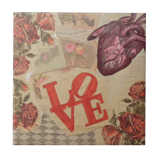 Love and Hearts Ceramic Tile (Front)
