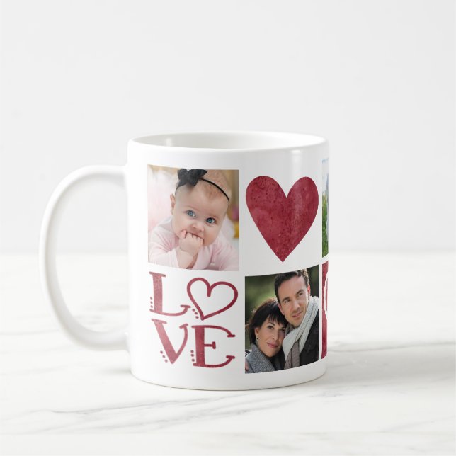LOVE and Hearts Five Photo Collage Coffee Mug (Left)