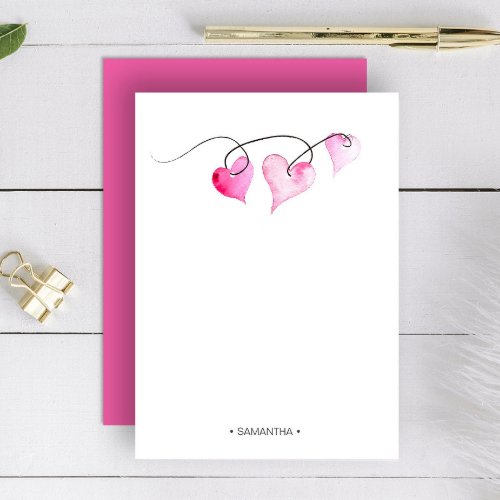 Love and Hearts Personalized Pink Note Card