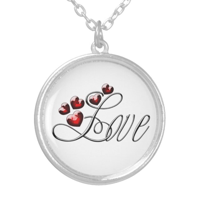 LOVE and Hearts Silver Plated Necklace (Front)