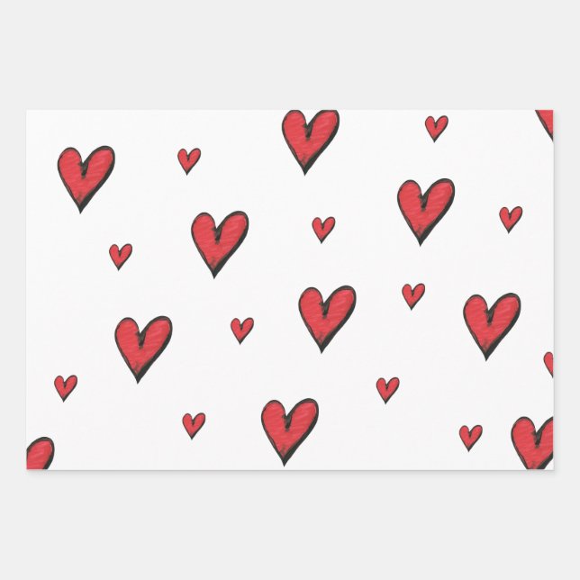 Love and Hearts Wrapping Paper Sheets (Front)