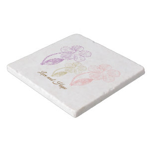 Love and Hope Floral Hand-Drawn Marble Trivet