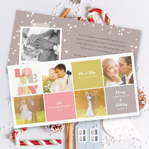 Love And Joy Clear Geo Typography 4 Photo Wedding Holiday Card
