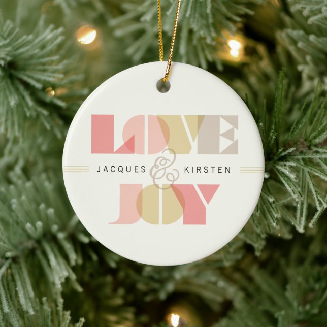 Love And Joy Clear Geo Typography Photo Wedding Ceramic Ornament (Tree)