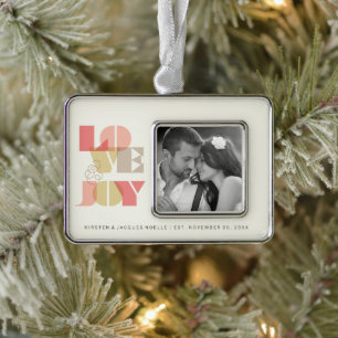 Love And Joy Clear Geo Typography Photo Wedding Christmas Ornament