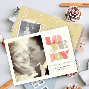 Love And Joy Clear Geo Typography Photo Wedding Holiday Card