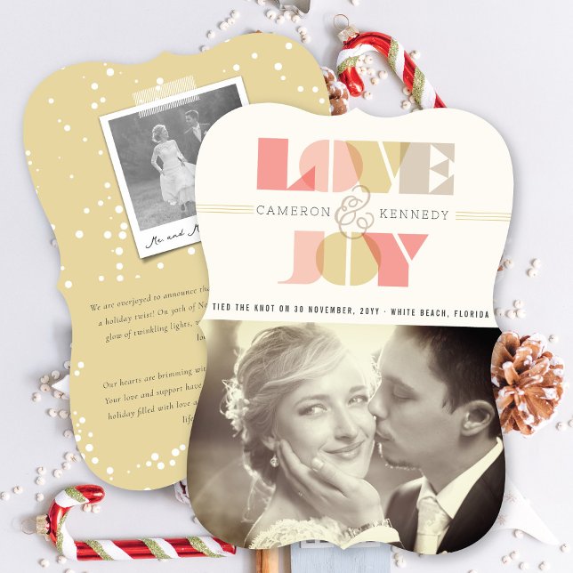 Love And Joy Clear Geo Typography Photo Wedding Holiday Card (Creator Uploaded)