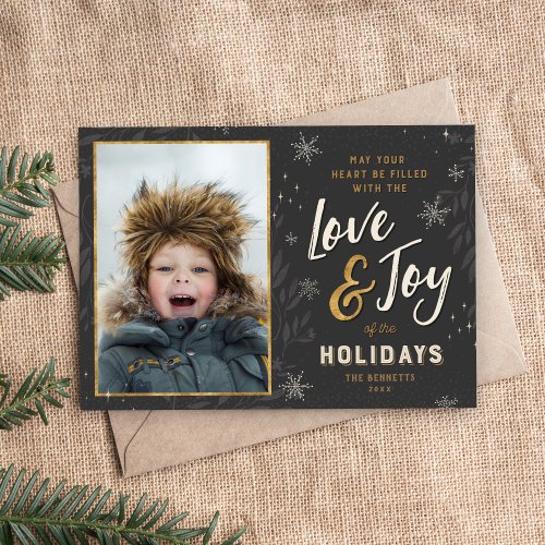 Love and Joy Faux Foil Photo Holiday Card
