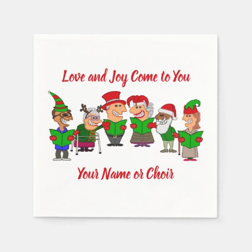 Love and Joy Funny Cartoon Christmas Carolers Napkins
