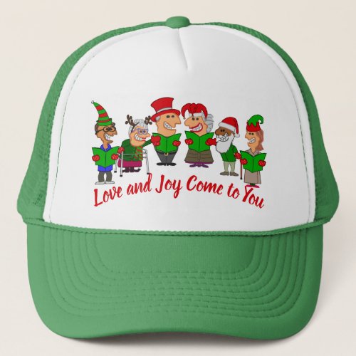 Love and Joy Funny Cartoon Christmas Carolers Trucker Hat