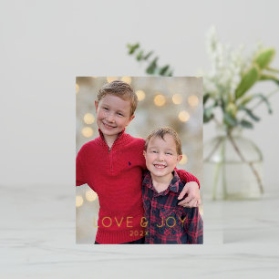 Love and Joy Kids Photo Foil Holiday Postcard