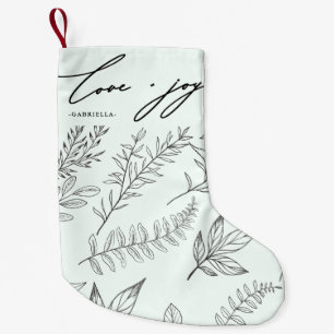 Love and Joy Leaves with Name Mint Christmas Small Christmas Stocking