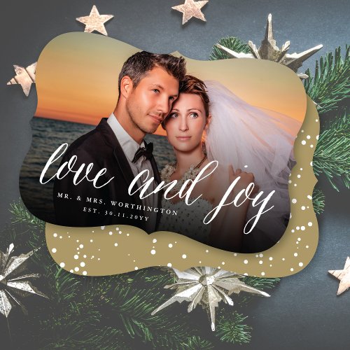 Love And Joy Mr  Mrs 1st Christmas Photo Wedding Holiday Card