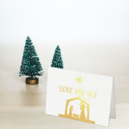 Love and Joy Nativity with Star Elegant Christmas Foil Card