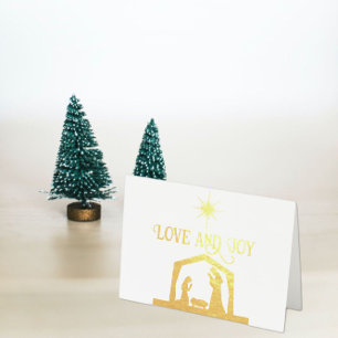 Love and Joy Nativity with Star Elegant Christmas Foil Card