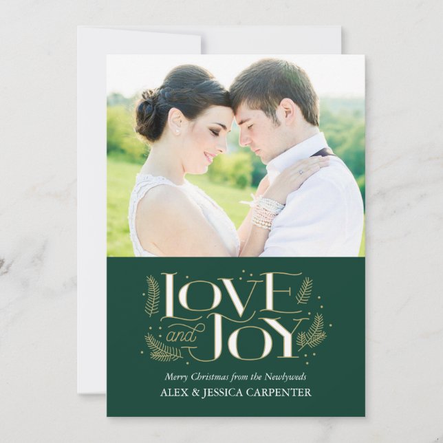 Love and Joy Newlywed Christmas Photo Cards (Front)