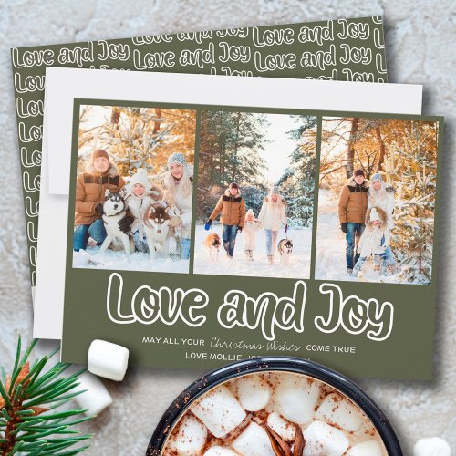 Love and Joy Outline Lettering 3 Vertical Photo Ho Holiday Card