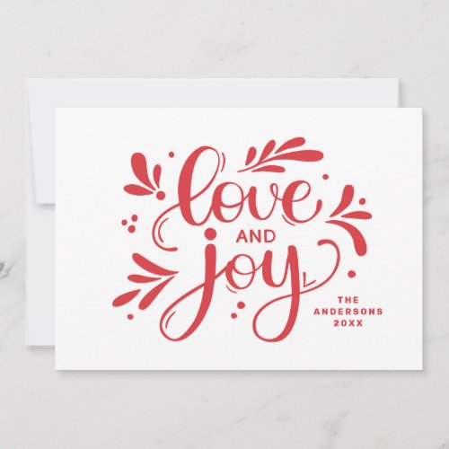 Love and Joy Red Christmas script calligraphy Holiday Card