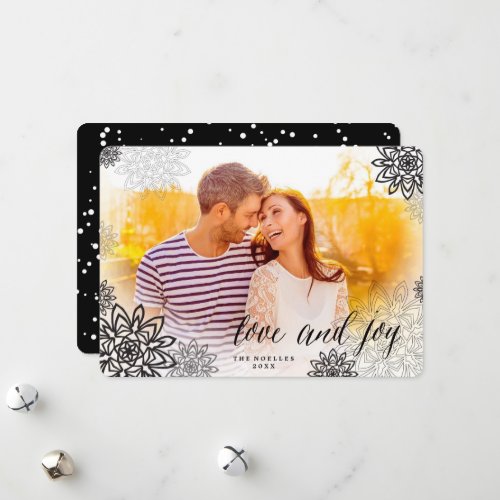 Love And Joy Snowflakes Elegant Christmas Photo Holiday Card