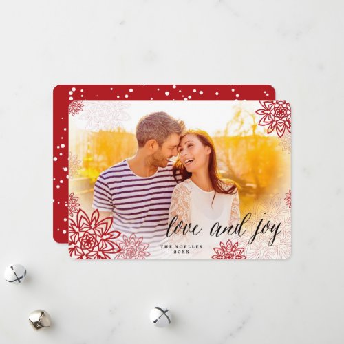 Love And Joy Snowflakes Elegant Christmas Photo Holiday Card