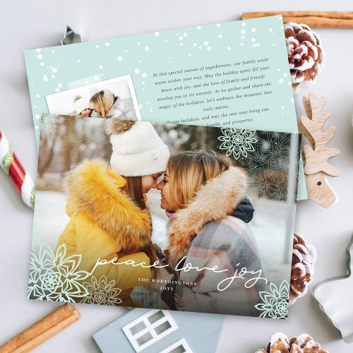 Love And Joy Snowflakes Elegant Christmas Photo Holiday Card